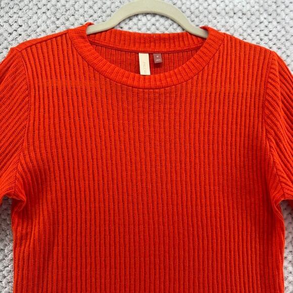 Pilcro Anthropologie Top Womens M Orange Rib Knit Stretch Crew Neck Long Sleeve - Picture 3 of 10